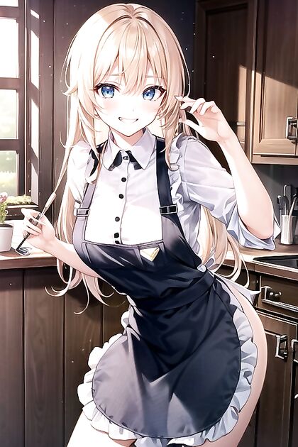Standing Apron Clad Girl 18+ Smirking in Sexy Hentai AI Image