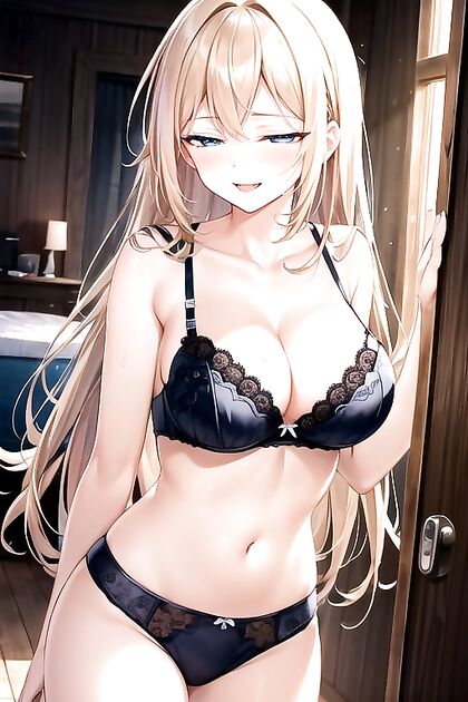 Blonde with Blue Eyes Wears Lingerie for Steamy Hentai AI Image