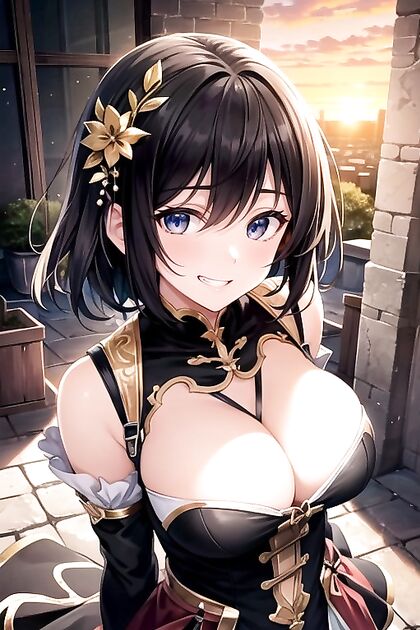 Close-Up Boobs, Average Ass in Sunset Colored Hentai AI Image