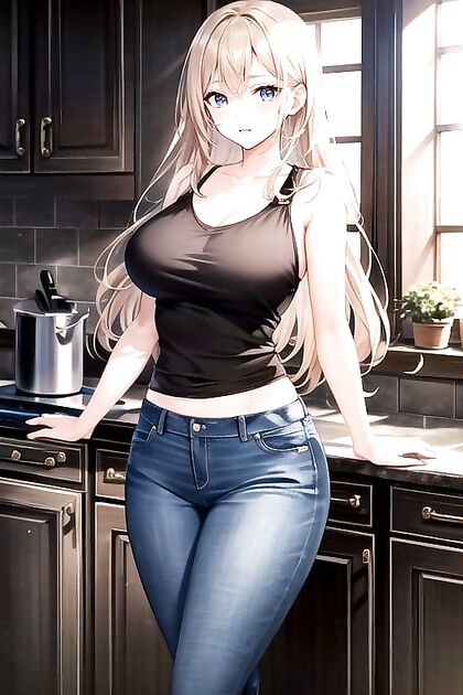 Blonde with Blue Eyes Enjoying Kitchen hentai Fantasies Hentai AI Image
