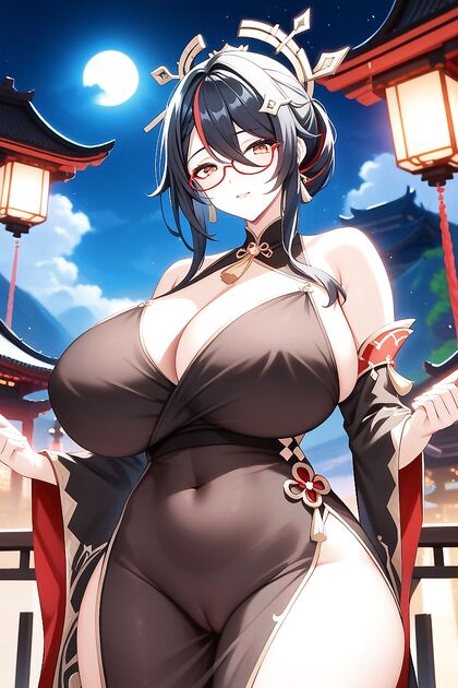 MassiveCum Fills Gaping Vagina in Glasses Hentai AI Image