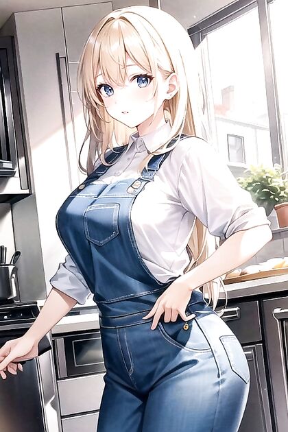 Blonde in Jeans and Apron for Steamy Hentai AI Image