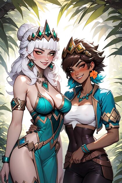Qiyana from League of Legends Blushes and Smiles with Her Medium Breasts in Naughty Hentai Fun