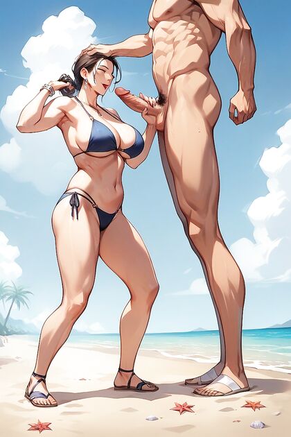 Beach Background - Lifting Her Bottom High for Intense Fucking in Hentai Hentai AI Image