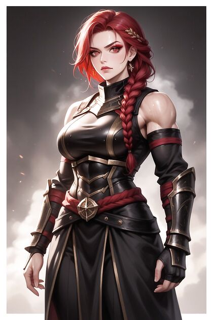 Toned Beauty in Armor Gloves Seduces with Her Cool Persona in Hentai AI Image