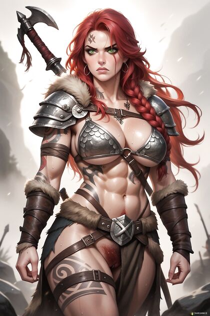 Bikini-Armored Beauty with Detailed Eyes and a Big Clit in Hot Hentai AI Image