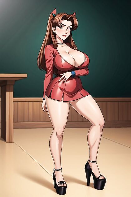 Rin Tohsaka's Tight Miniskirt and MILF Body in Seductive Hentai AI Image