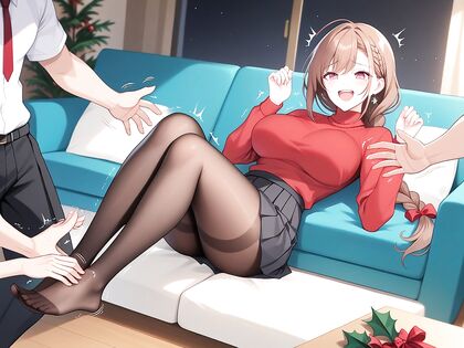 Black Pleated Skirt and Full Body Action on the Couch in Hentai AI Porn