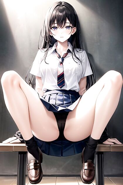 Rising Skirt Reveals Perfectly Toned Legs in Spread-legged Hentai AI Image