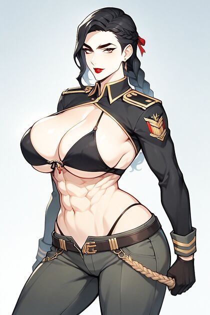Mature Woman with Large Bust and Red Eyes Dominates in BDSM hentai Hentai AI Image