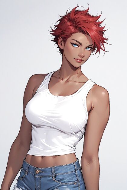 Mischievous Blue-Eyed Girl 18+ in Jean Shorts Tempts You in Hentai Hentai AI Image