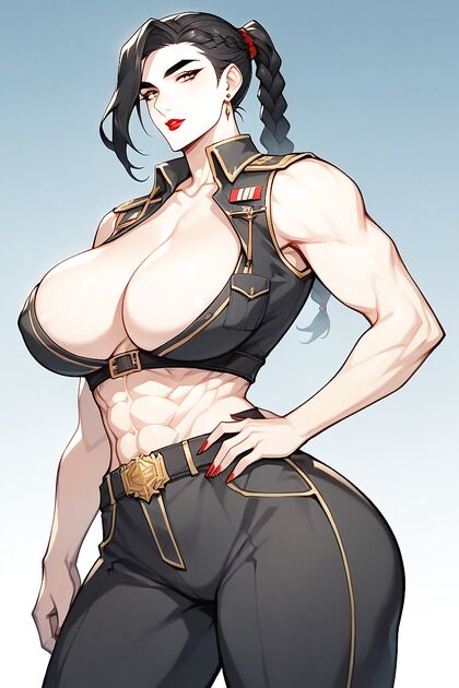 Thick-Eyebrowed Seductress with Black Hair and Massive Ass in Gray Hentai Outfit