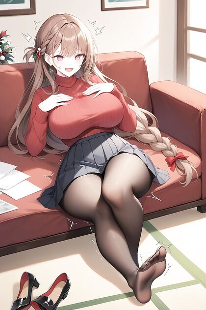 Fair-Skinned Beauty in Red Sweater Enjoying Full-Body Hentai Pleasure
