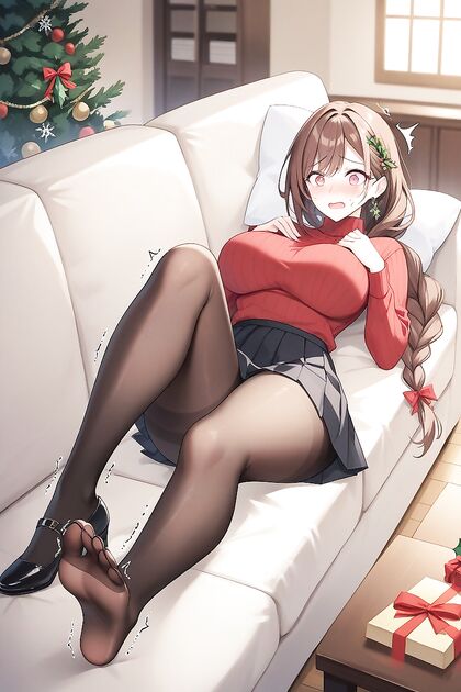 Fair-Skinned Beauty in Opaque Black Pantyhose and Pleated Skirt Hentai Hentai AI Image