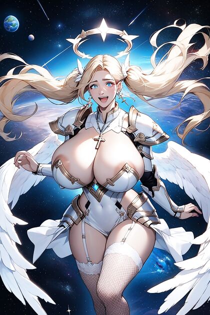 Blonde Twintailed Beauty Sparkles with Earrings in Starry Hentai AI Image