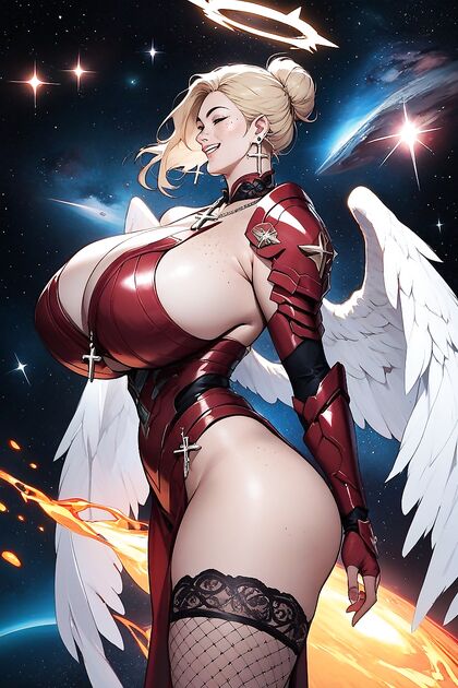 Stunning Stars Waists-Up in Red Fishnet Stockings Hentai AI Image