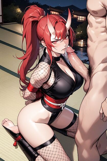 Sexy Black Ninja Babe Shows Off Her Curves and Large Breasts in Side View Hentai AI Image