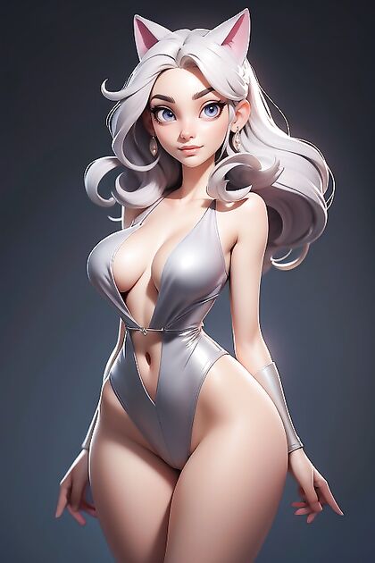 Elongated Body Proportions and Grey Eyes in Seductive Hentai AI Image