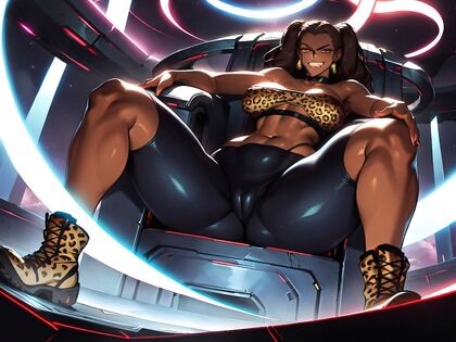 Fat Alien Cat Man with Thick Straight Hair Smirking on His Throne in Hentai AI Image