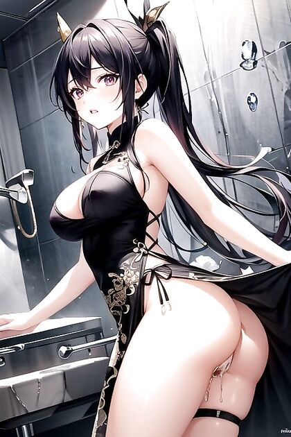 Pussy and Anal Beads with Intense Urination Image in Hentai AI Porno