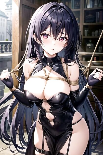 Golden Darkness Wrapped in Shibari for Long-Haired Hentai Ecstasy