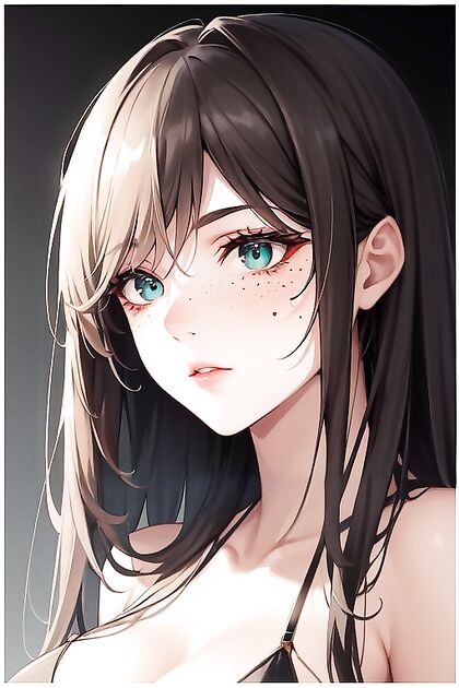 Her Thick, Well-Defined Eyebrows Arch Over Muted Gray-Green Eyes in Seductive Anime hentai Hentai AI Image