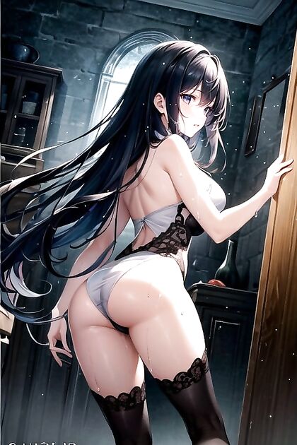 Wet Pussy Revealed in Dimly Lit Room for Steamy Hentai AI Image