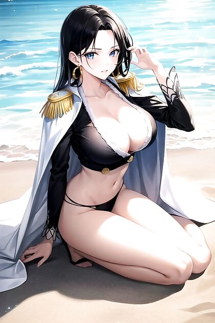 Boa Hancock's Juicy Ass in a Black Bikini for steamy One Piece Hentai AI Image
