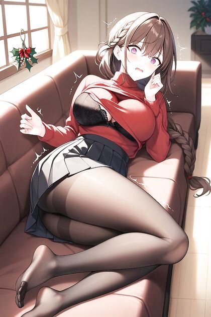 Wide-Hipped Beauty in Opaque Black Pantyhose Shines in Pale-Skinned Hentai AI Image