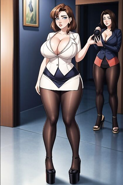 Black-Haired Pornstar with Massive Fake Boobs Plays Seductive Secretary in Hentai AI Sex Image