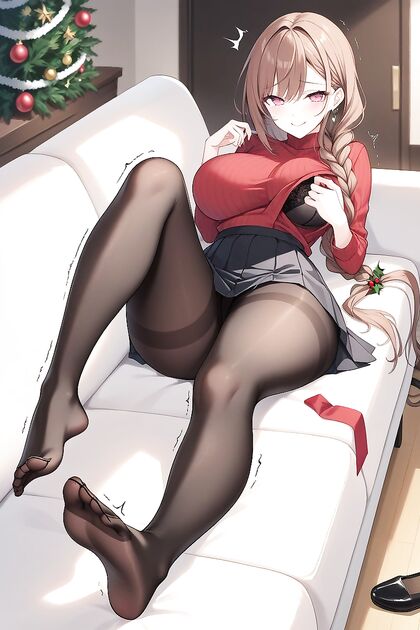 Laid Out in Opaque Black Pantyhose and Lace Bra, Body Shaped by Super Hentai Hentai AI Image