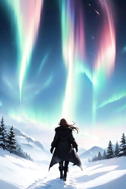 Aurora Borealis Wrapped in Thick Black Gloves and an Extremely Long Coat Hentai Hentai AI Image