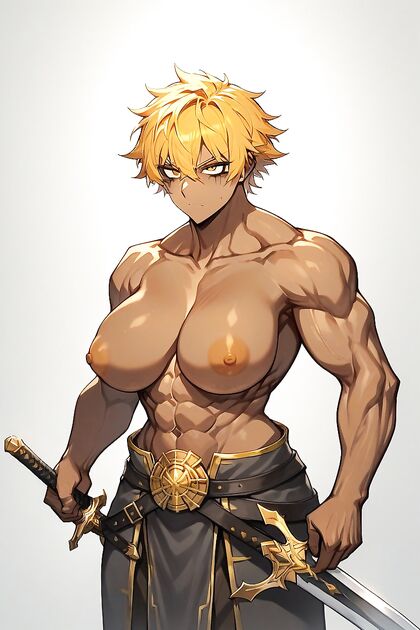 Ferocious Golden-Haired Warrior Woman Dominates in Dark Hentai AI Image
