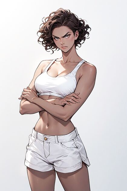 Standing with Medium Boobs Under Harsh Light Hentai AI Image