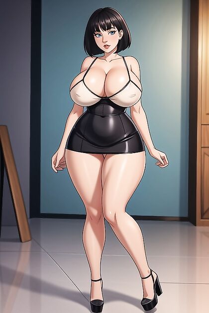 Businesswoman in Platform Heels and Black Bob Seduces in Hentai AI Image