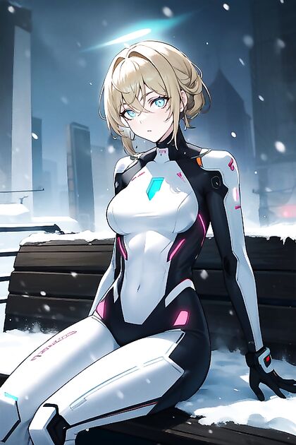 Platinum Blonde with Titanium Body and Melancholic Eyes in Seductive Hentai AI Image