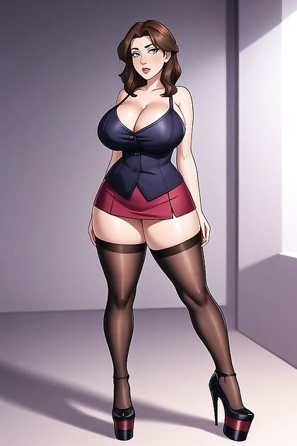 Huge Fake Boobs Stare Down the Camera in Seductive Platform Heels Hentai AI Sex