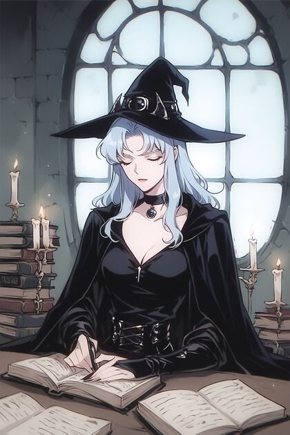 Studying Late Night with Long Blue Hair Amidst Candlelit hentai Pleasure