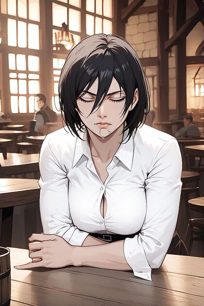 Tired Face in the Tavern - Intimate Close-Up Hentai AI Image