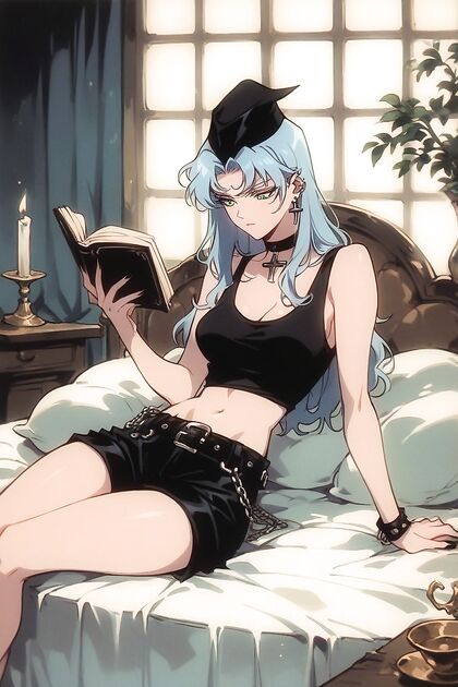 Pretty Girl 18+ with Green Eyes Studying Seductively inSexy AI Hentai AI Image