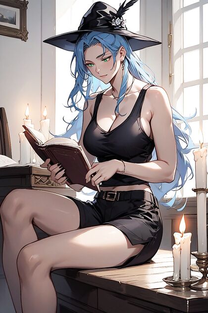 Black Cat Beside Her as She Sits Cross-Legged on the Floor in Steamy Hentai AI Image