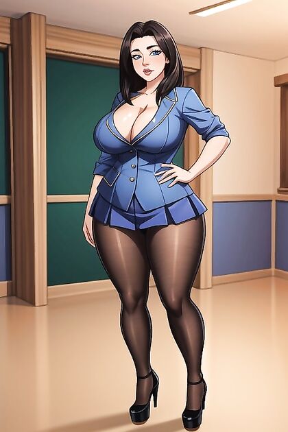 MILF with Way Too Much Cleavage in a Tight Miniskirt for naughty Hentai Fun