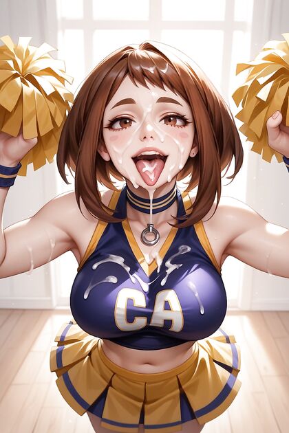 Ochaco Uraraka Shows Her Tongue in Cheerleader Outfit for Steamy Hentai AI Image