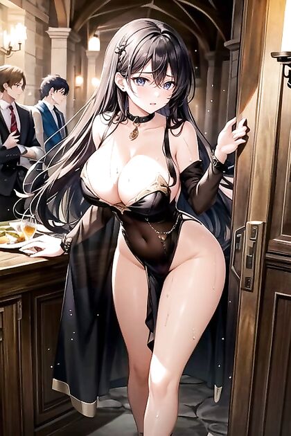 Naked and Chained Woman Presented to Her King at Medieval Feast, Primed by Many-Men Pleasure