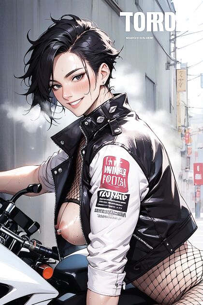 Motorcycle Jacket Close-Up on Magazine Cover Turns intoSteamy Hentai AI Image