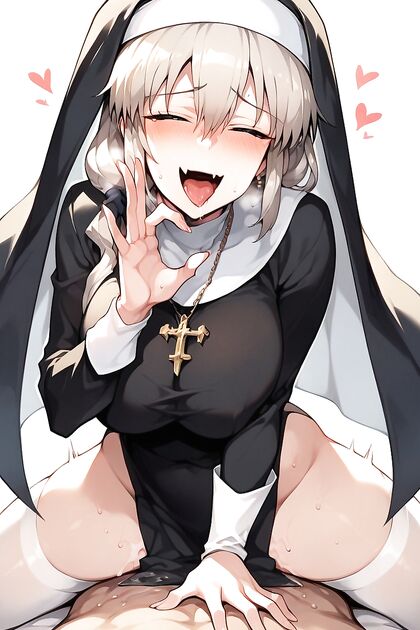 Tsuki Uzaki Blushing in a Wet Slutty Nun Outfit for Steamy Hentai Fun