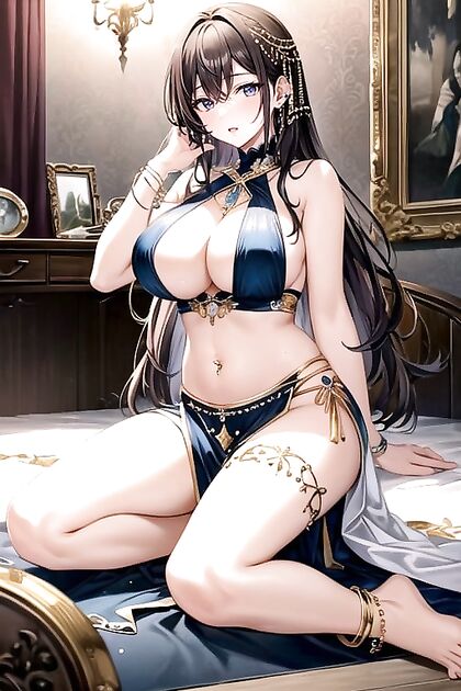 Exotic Fit Brunette in Belly Dance Outfit Teases with Pierced Navel and Round Breasts