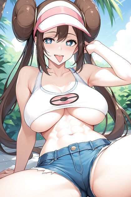 Rosa from Pokémon Sitting with Exposed Belly Button in Hentai AI Image
