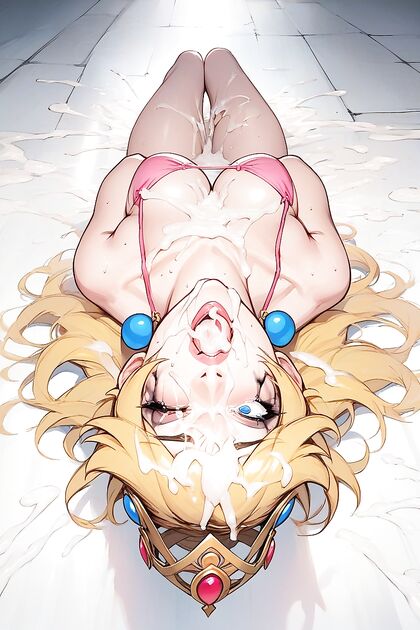 Lying on Her Back in a Pink Bikini with a Sparkling Blue and Pink Jewel Crown Hentai AI