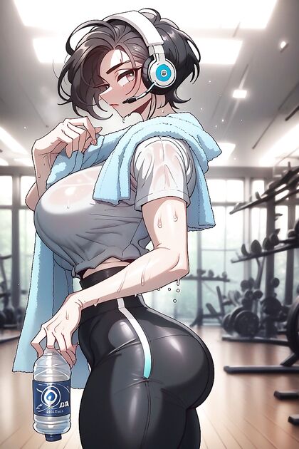 Woman with Big Firm Ass Teasing with a Water Bottle in Hentai AI Image